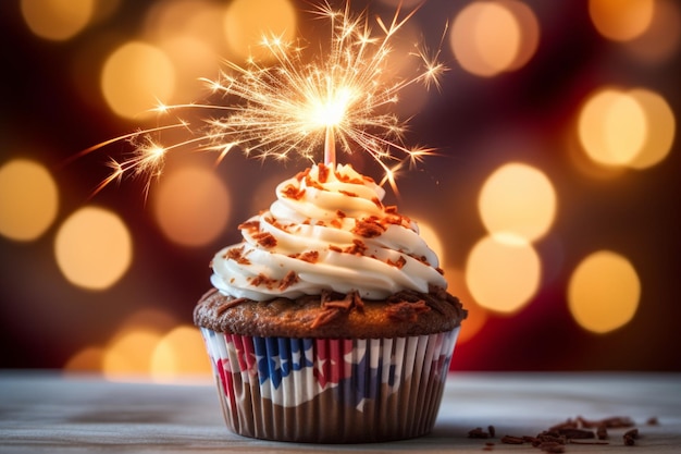 Sweet freedom A cupcake with a burning sparkler radiates joy and patriotism