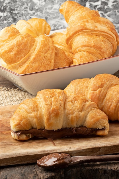 Sweet French croissants with hazelnut