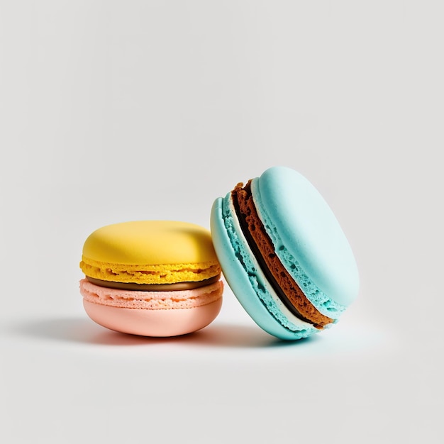 Sweet French macaroons on a white background dessert Generative AI