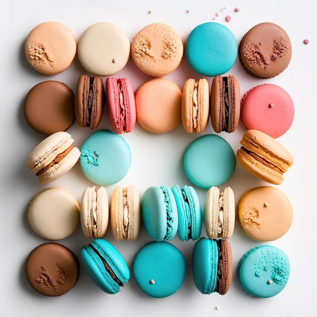 Sweet French macaroons on a white background dessert Generative AI