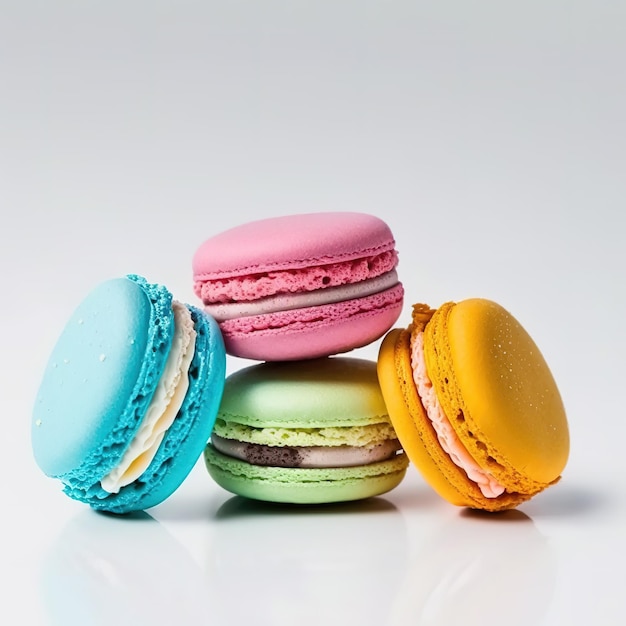 Sweet French macaroons on a white background dessert Generative AI