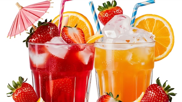 Sweet fruits beverage strawberry soda and orange soda cold drink vitamin fruit tasty drinks