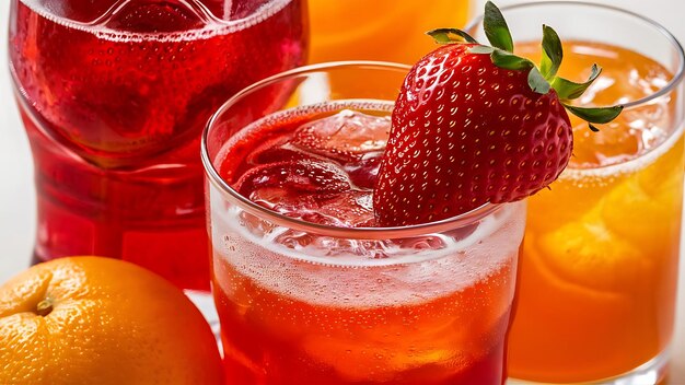 Sweet fruits beverage strawberry soda and orange soda cold drink vitamin fruit tasty drinks