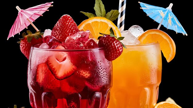 Sweet fruits beverage strawberry soda and orange soda cold drink vitamin fruit tasty drinks