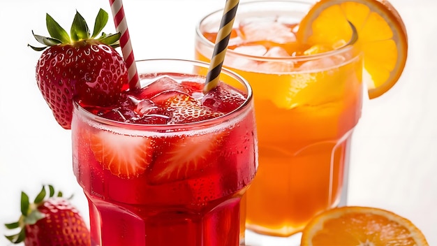 Sweet fruits beverage strawberry soda and orange soda cold drink vitamin fruit tasty drinks