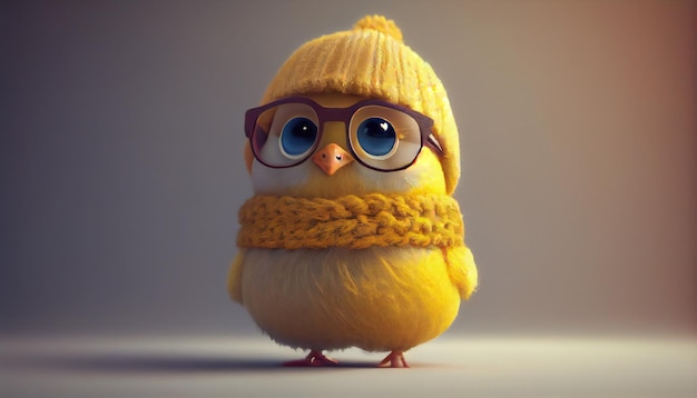 Sweet and funny baby chick wearing fashion sunglasses Generative Ai