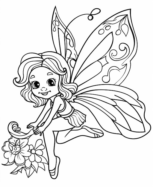 sweet girl line art bear coloring page illustration