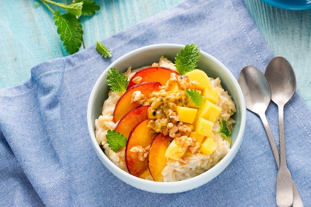 Sweet and Healthy Porridge with Fresh Fruits Diet Breafast Idea