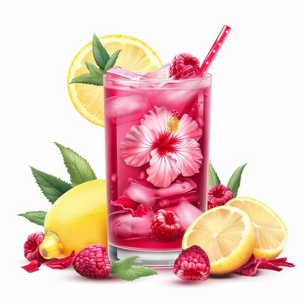 Photo sweet hibiscus raspberry lemonade isolated on white background