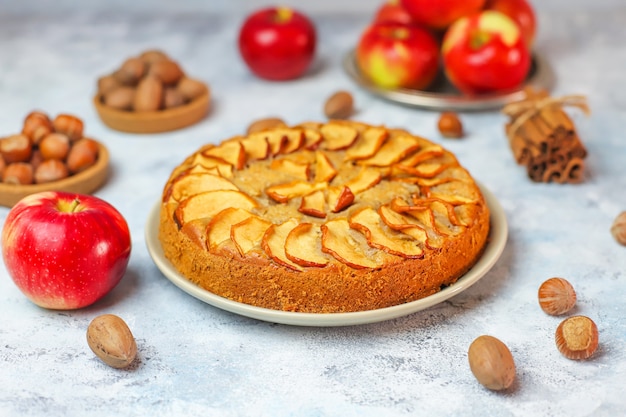 Sweet homemade apple cake with cinnamon