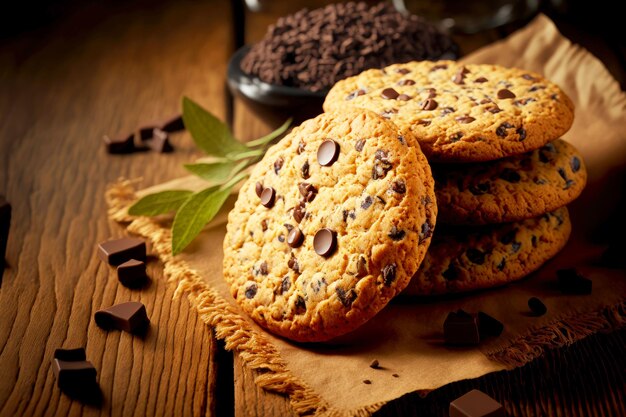 Sweet homemade biscuit oatmeal cookies with chocolate pieces