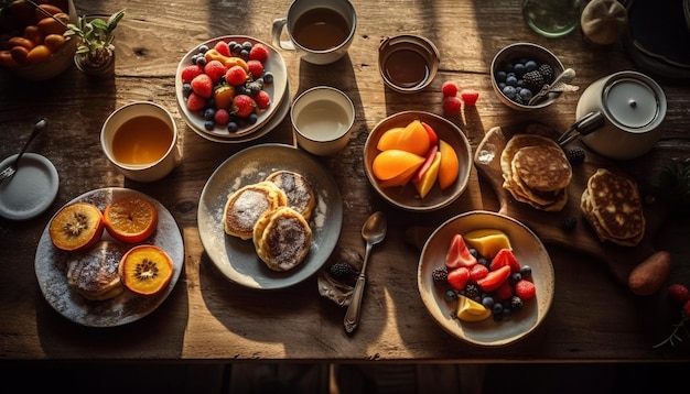 Sweet homemade dessert on rustic wooden table generated by AI