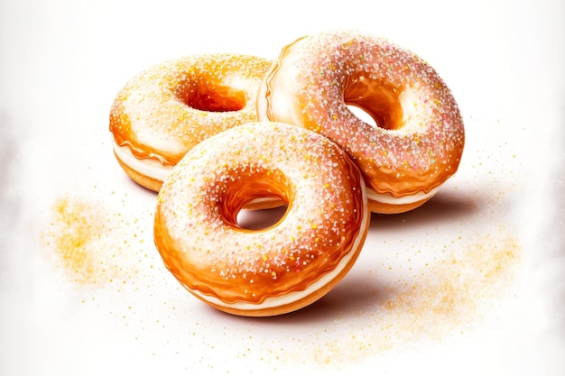 Sweet homemade donuts with bristles glazed with sugar on white background