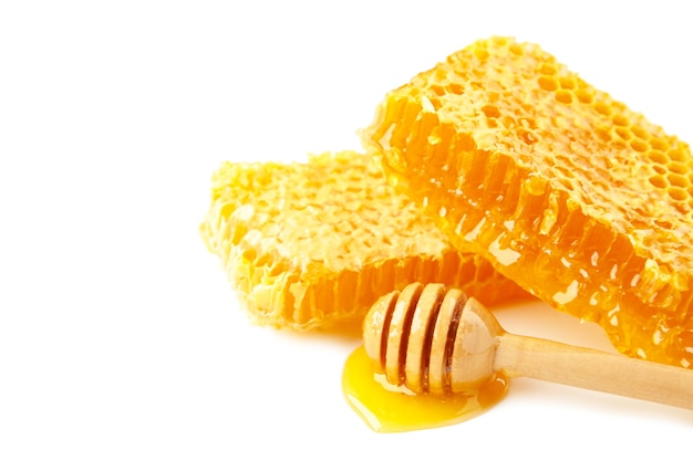 Sweet honeycomb isolated on white background, honey products by organic natural ingredients concept