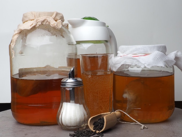 Sweet Kombucha Tea a popular fermented health drink that is high in probiotics