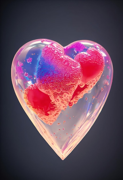 Sweet liquid pink jelly or lollipop in heart shape, digital illustration