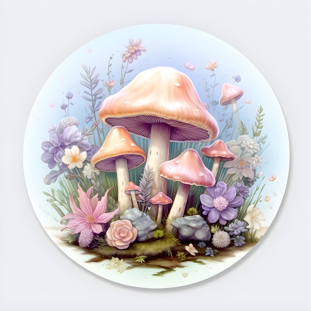 Sweet mushroom with pastel colors