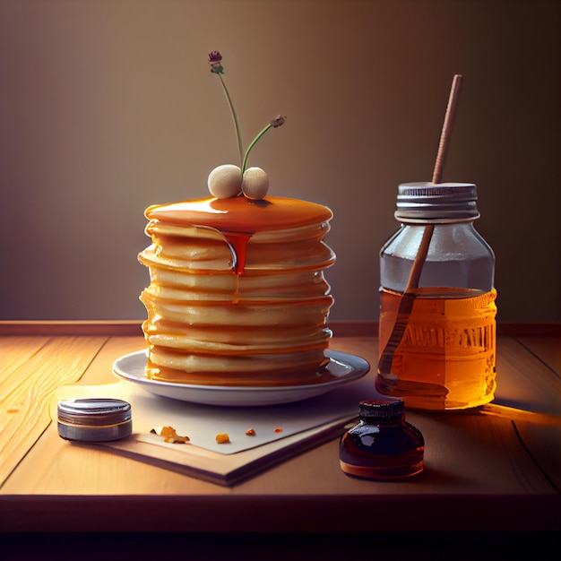 Sweet Pancakes with Honey Generative AI