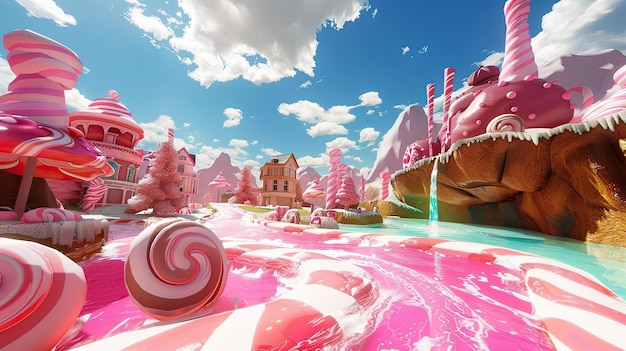 Photo sweet paradise island a whimsical candy land in 3d