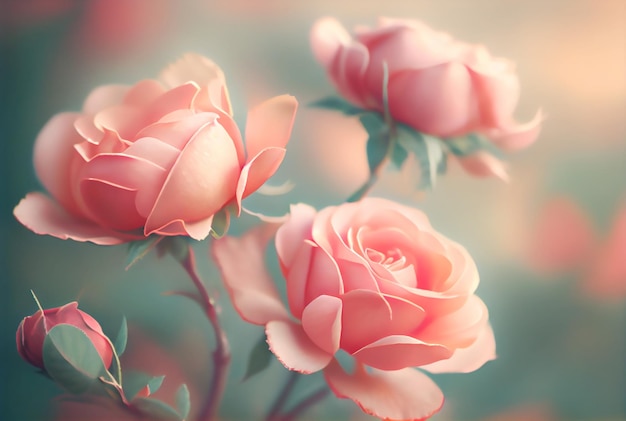 Sweet pink roses in soft color and blur style background