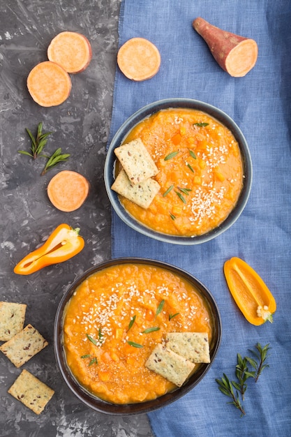 Sweet potato or batata cream soup with sesame seeds