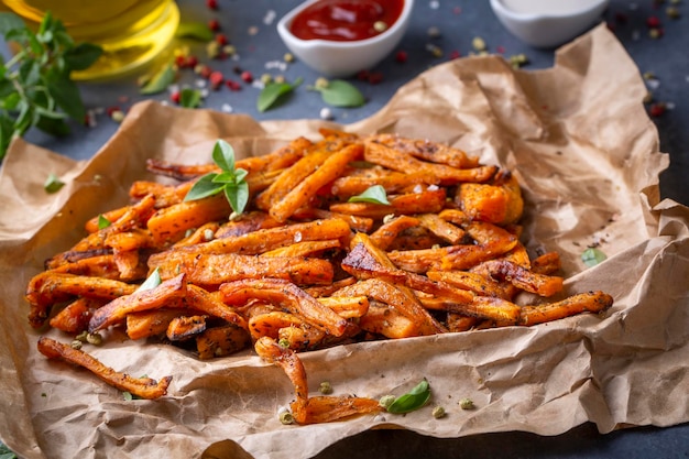 Sweet potato fries homemade roasted in the oven