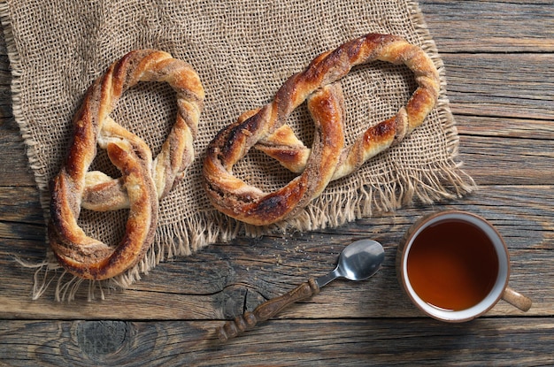 Sweet pretzels and tea