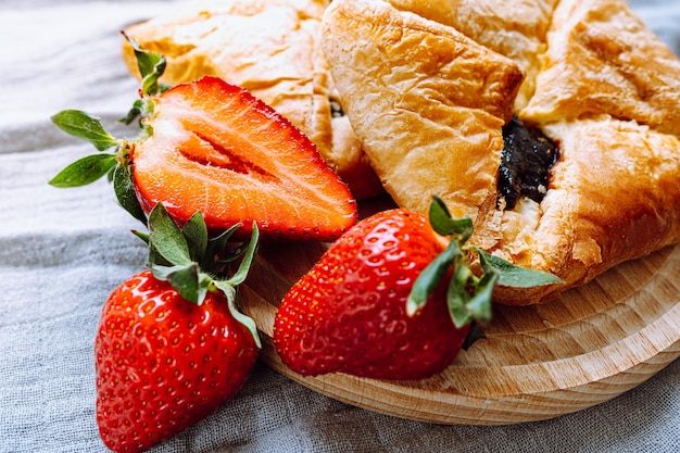 Sweet puff pastry with strawberry jam