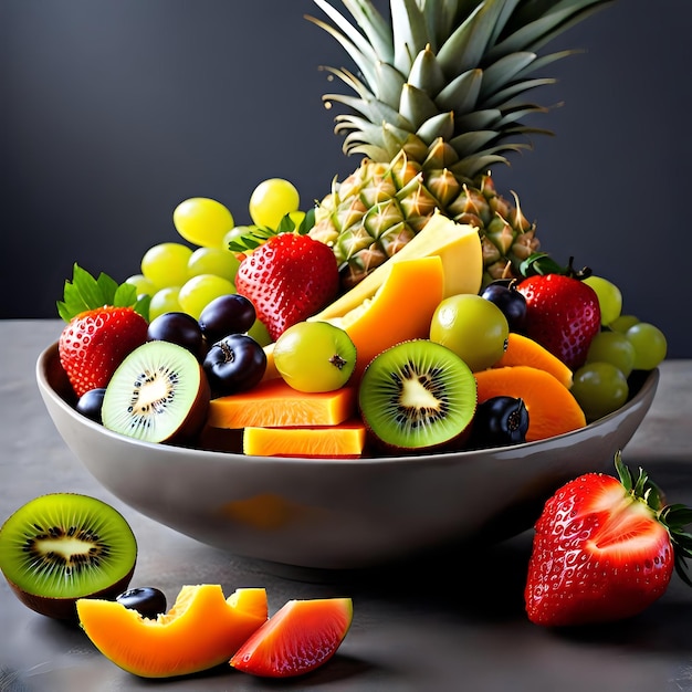 Sweet and Refreshing Tropical Fruit Platter in Neutral Gray Bowl Ideal Breakfast or Dessert