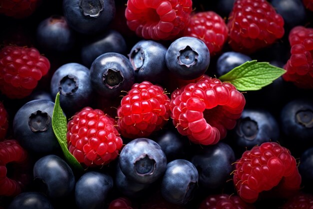 Sweet Ripe blueberries raspberries Generate Ai