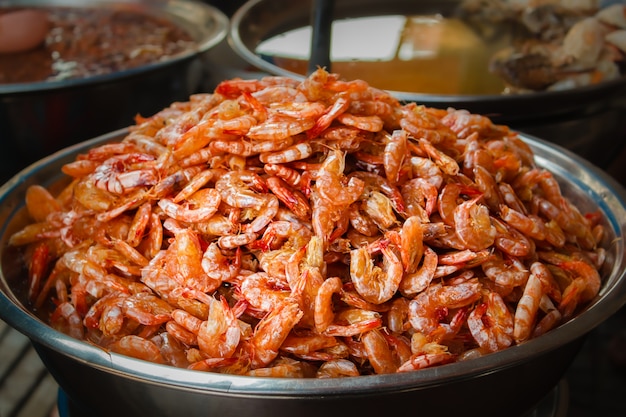 Sweet shrimps at market street food.