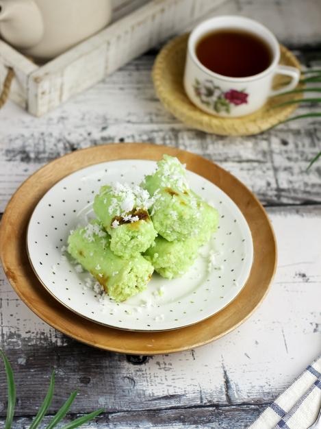 sweet snack putu ayu, indonesian food with brown sugar and coconut