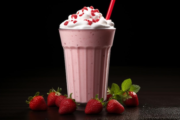 Sweet strawberry milkshake front view