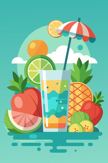 Photo sweet summertime element with cold drink and fruits