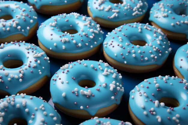 Sweet symmetry blue donuts create an enticing pattern against a visually captivating background