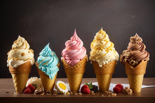 Sweet Symphony Variety of Ice Cream Cones in Stock Photo