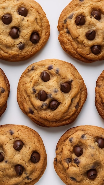 Sweet and tasty chocolate chip cookies isolated on white background