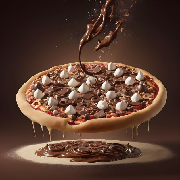 A sweet and tasty chocolate pizza and its ingredients