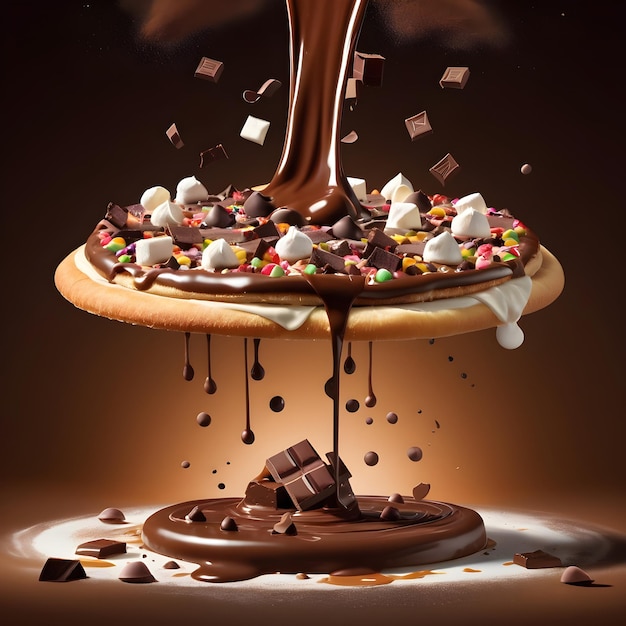 A sweet and tasty chocolate pizza and its ingredients