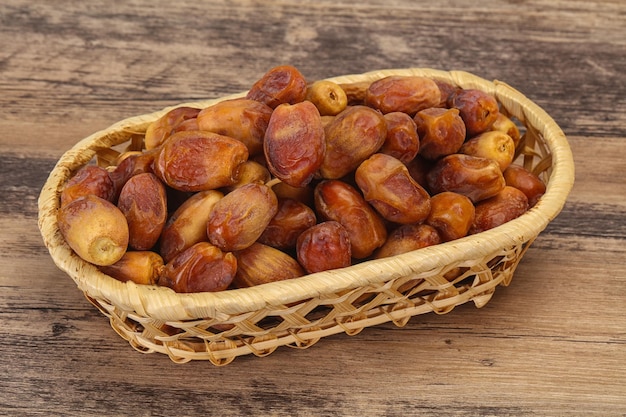 Sweet tasty dry dates in the basket