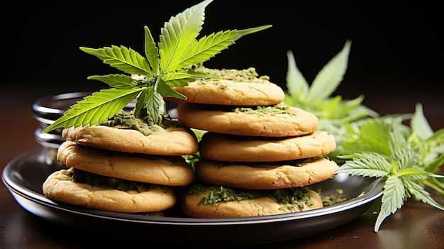 Sweet tasty hemp marijuana cookies on a white background