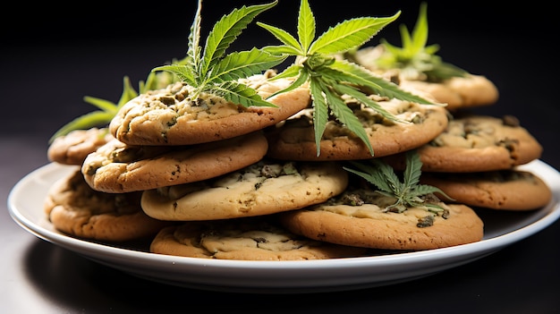 Sweet tasty hemp marijuana cookies on a white background