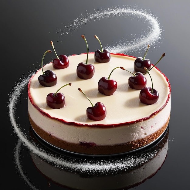 Sweet Temptation Cherry Cheesecake on Black Background