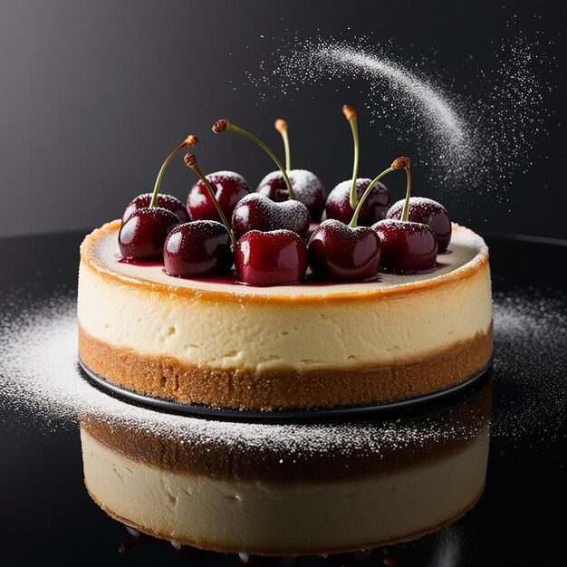 Sweet Temptation Cherry Cheesecake on Black Background