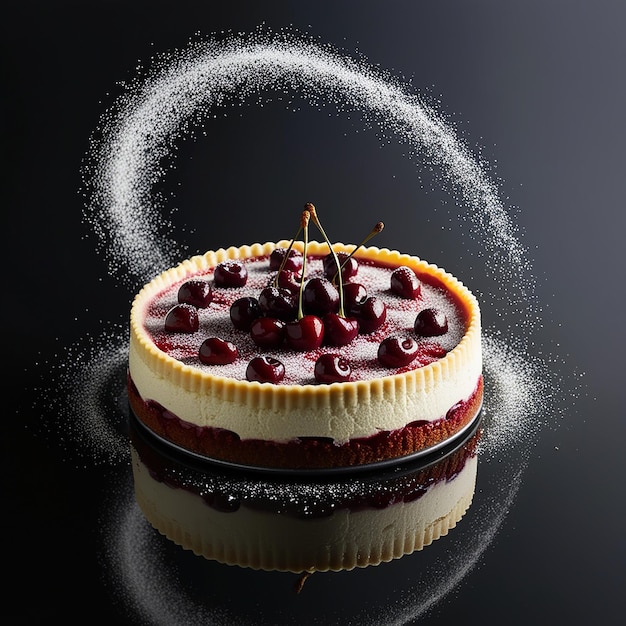 Sweet Temptation Cherry Cheesecake on Black Background