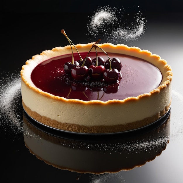 Sweet Temptation Cherry Cheesecake on Black Background