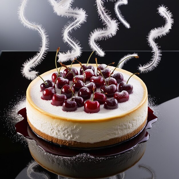 Sweet Temptation Cherry Cheesecake on Black Background