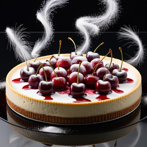 Sweet Temptation Cherry Cheesecake on Black Background