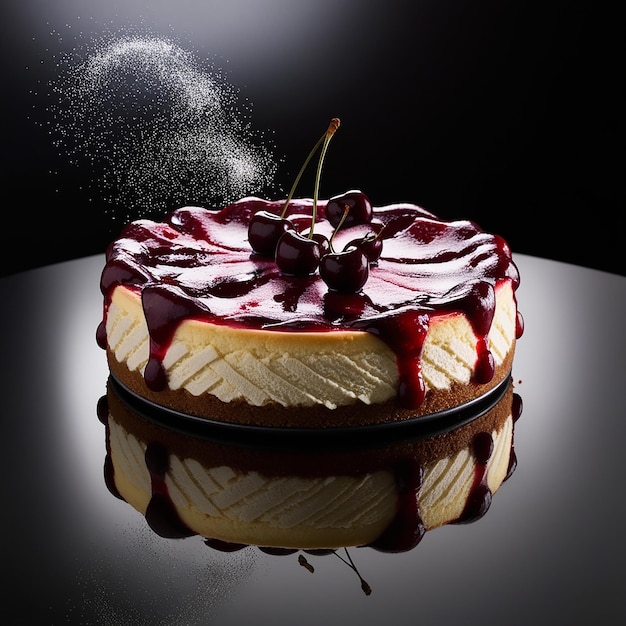 Sweet Temptation Cherry Cheesecake on Black Background