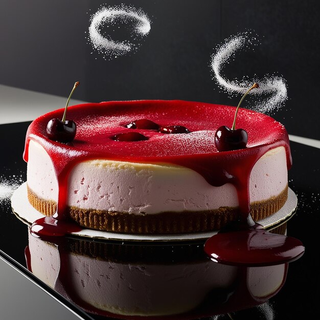 Sweet Temptation Cherry Cheesecake on Black Background